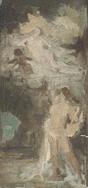 Scena mitologica con personaggio femminile tra le nuvole